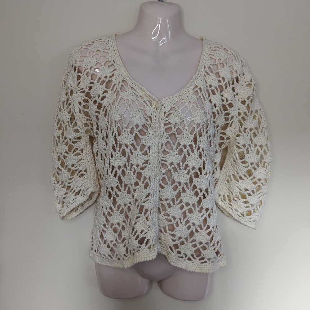 Crochet knit cardigan sweater small medium - Picture 5 of 10